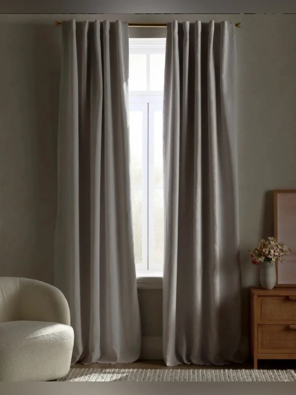 New Quince Euro Linen True Blackout Curtain 48 x 96” Cloud Light Gray 1 Panel